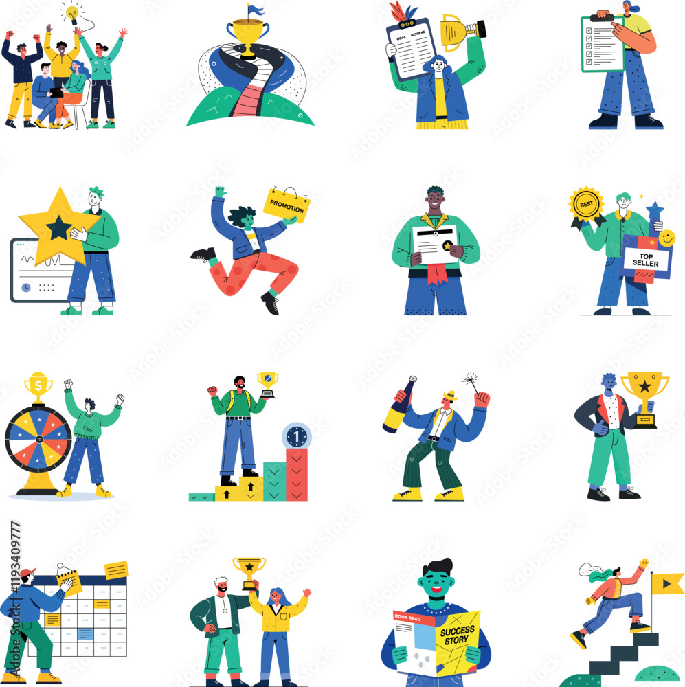 Set of Accomplishments Flat Style Illustrations Set of Accomplishments Flat Style Illustrations