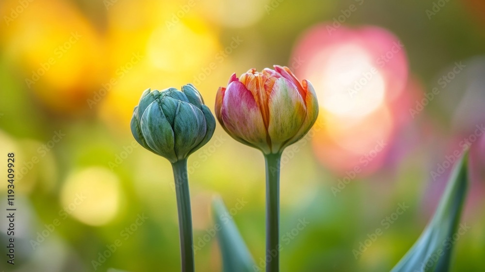 Fototapeta premium Vibrant Tulips Blooming in a Colorful Garden Setting