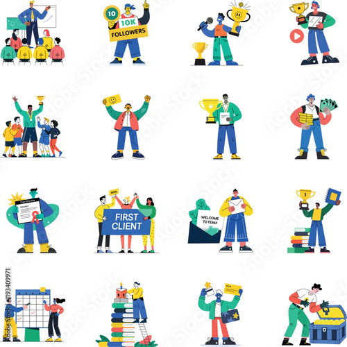 Success Celebration Flat Style Illustrations