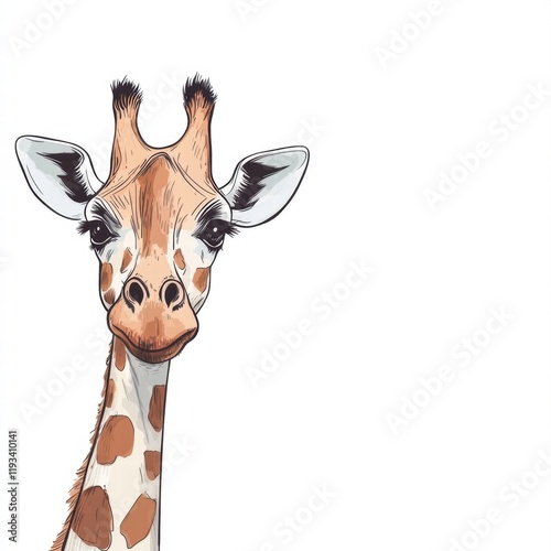 Colorful illustrated giraffe portrait with detailed facial features and distinctive patterns in a minimalist style. Generative AI photo