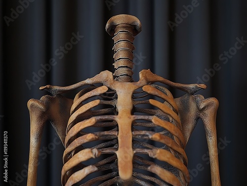 HD 3D depiction of human rib cage and sternum with focused clarity,
