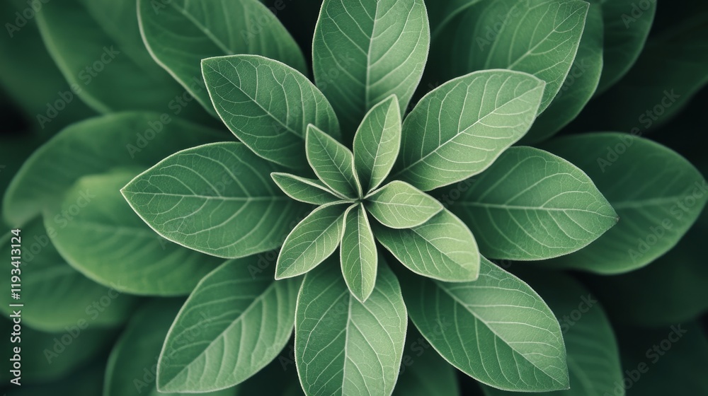 Obraz premium Lush Green Leaves in a Symmetrical Pattern from Above