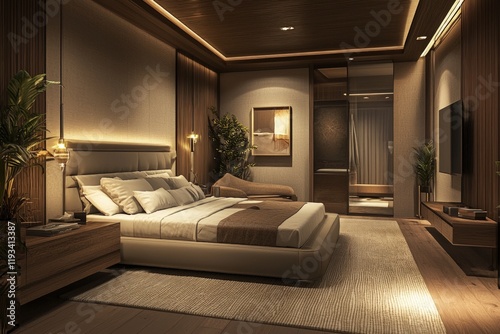 A luxurious hotel room exuding elegance and comfort, perfect for an indulgent stay