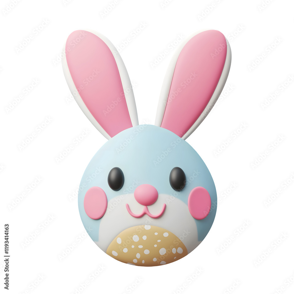 Fototapeta premium Adorable 3D Render of a Cute Easter Bunny with Pink Ears and a Happy Expression. Isolated on Transparent Background. Cutout. PNG.