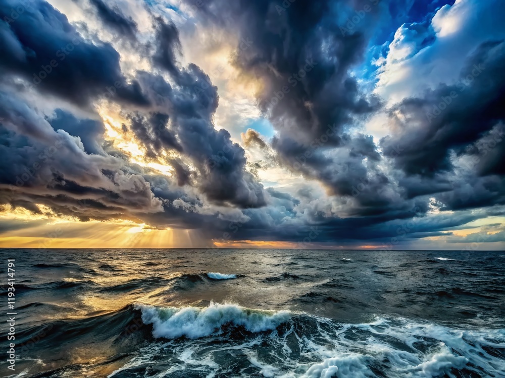Dramatic Cloudy Sky Over Ocean, Moody Seascape, Coastal Weather Photography Dramatic Cloudy Sky Over Ocean, Moody Seascape, Coastal Weather Photography