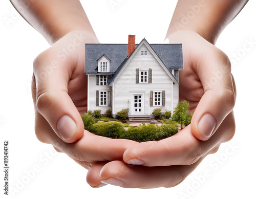 Holding your own home in your hands, isolated on white background, cutout