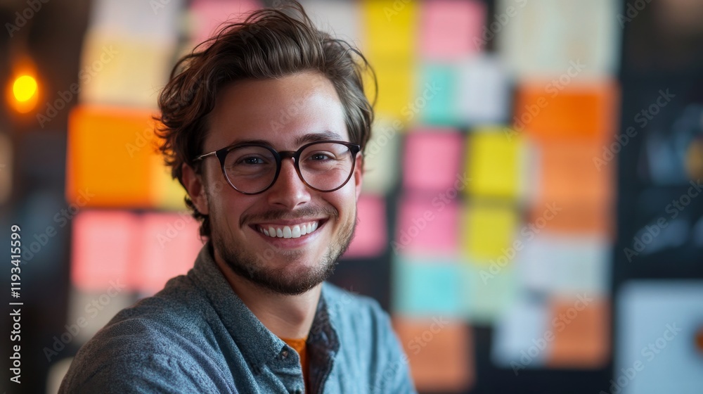 Fototapeta premium Happy Young Man Smiling Against Colorful Background