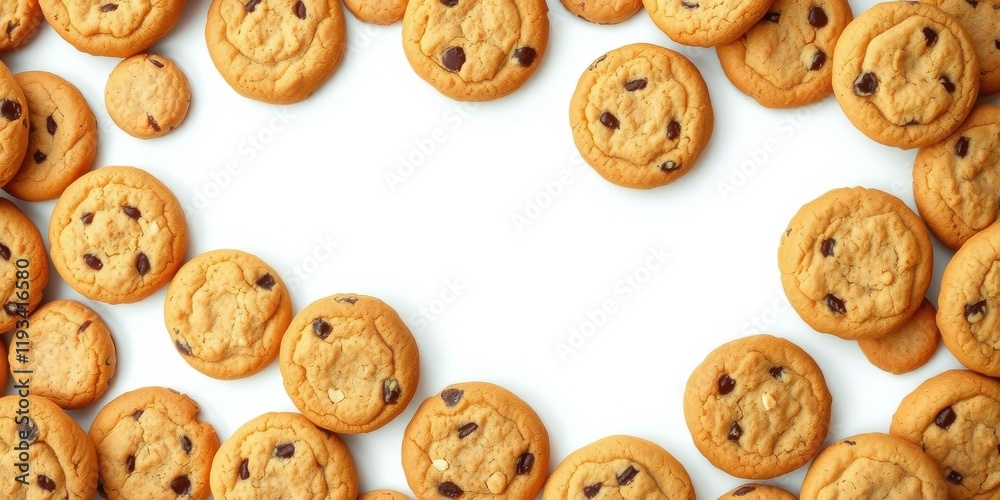 A delectable frame of chocolate chip cookies, perfect for your baking blog or recipe website A delectable frame of chocolate chip cookies, perfect for your baking blog or recipe website