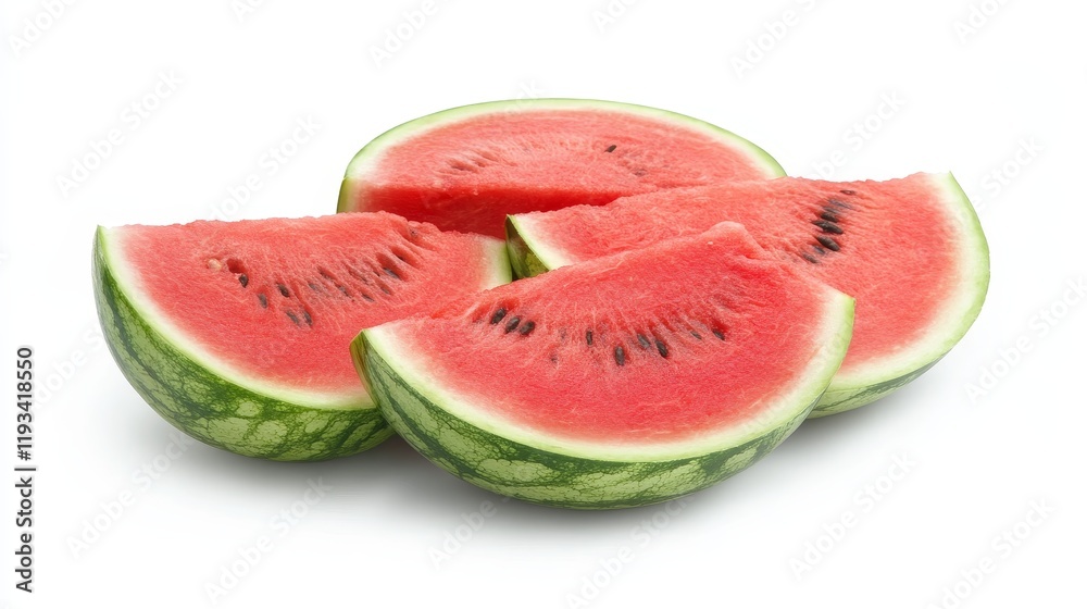 Slices of juicy watermelon on a white backdrop Slices of juicy watermelon on a white backdrop