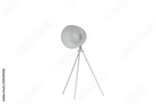 Modern white lamp with tripod stand isolated on white background photo