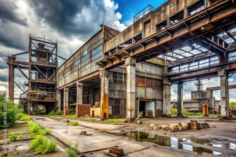 Abandoned industrial site with rusty machinery and crumbling concrete, decay, concrete, wires, industrial, faded Abandoned industrial site with rusty machinery and crumbling concrete, decay, concrete, wires, industrial, faded