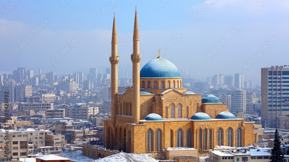 Obraz premium Mohammad Al Amin Mosque Beirut Winter Skyline