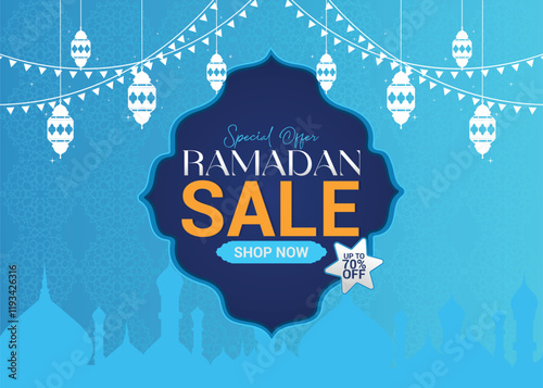 Ramadan Kareem Super Sale banner for web, posters, and social media. Highlight big Ramadan sale promotions with an elegant Islamic themed template for special offers.