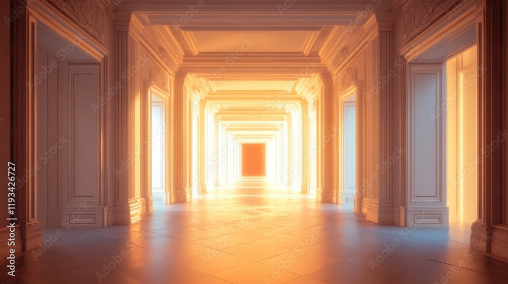Fototapeta premium Sunlit Palace Corridor: A Grand Architectural Masterpiece
