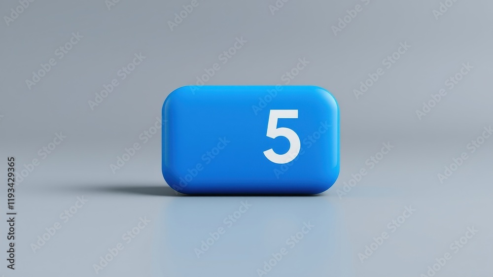 A vibrant blue button displaying the number five on a neutral background A vibrant blue button displaying the number five on a neutral background