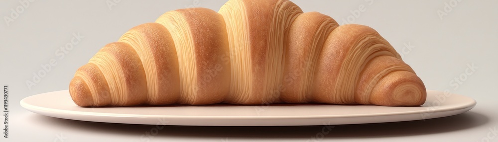 Fototapeta premium Freshly Baked Croissant on a Plate in a Minimalist Setting with Natural Lighting
