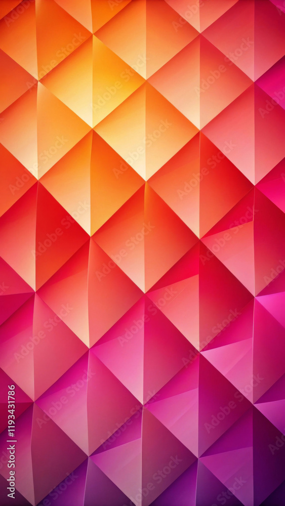 Fototapeta premium Vibrant gradients flow into a triangular geometric pattern, creating a dynamic sense of depth and movement. Warm shades of orange and red blend seamlessly. Phone wallpaper. AI
