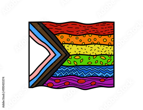 Colorful progress pride flag illustration with intricate patterns