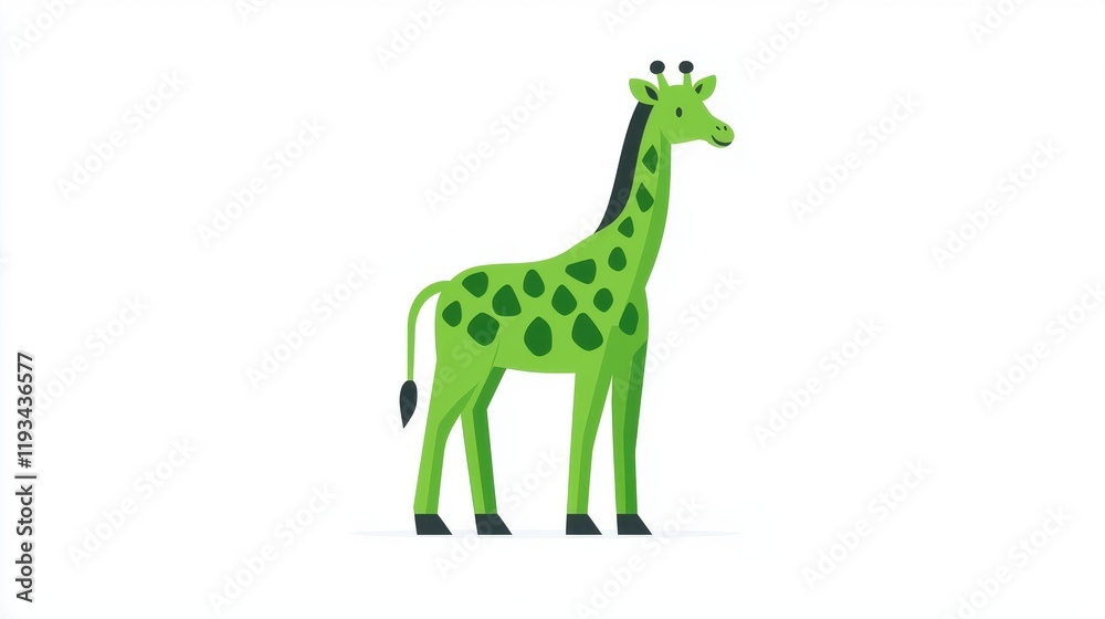 Obraz premium Whimsical Green Giraffe Standing Tall in a Minimalist Style