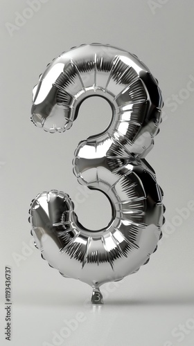 a close up of a silver balloon shaped like the number 3 photo