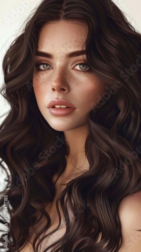 Portrait of a young woman with long hair and green eyes. Great for fashion magazines, cosmetics adverts and beauty blogs.