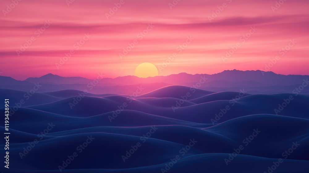 A dynamic landscape composition featuring rolling hills and a vibrant sunset A dynamic landscape composition featuring rolling hills and a vibrant sunset