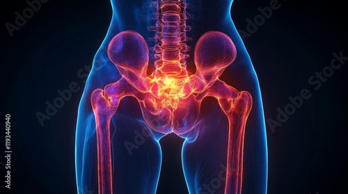 Human Sacroiliac Joint Anatomy: 3D Medical Illustration of Pelvis and Lower Back