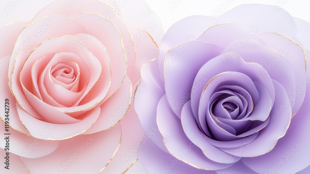 Fototapeta premium Elegant Pink and Lavender Roses with Delicate Gold Edges for Decoration
