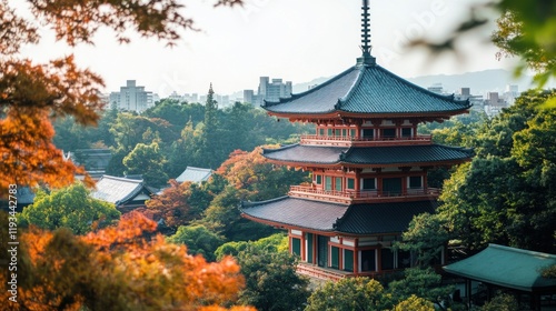 a pagoda in the middle of a forest