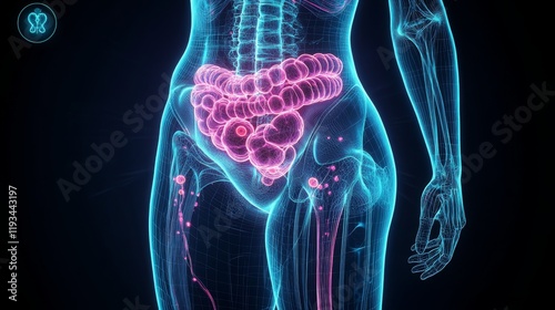 Female Anatomy: 3D Model of the Large Intestine and Pelvis