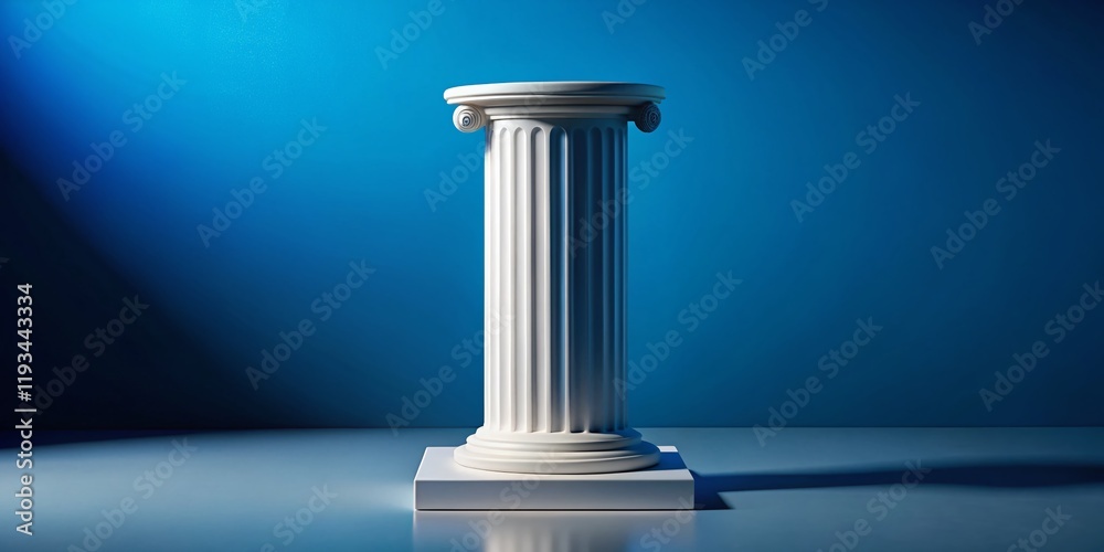 Elegant White Pillar on Blue Pedestal - Abstract Minimalist Stock Photo Elegant White Pillar on Blue Pedestal - Abstract Minimalist Stock Photo