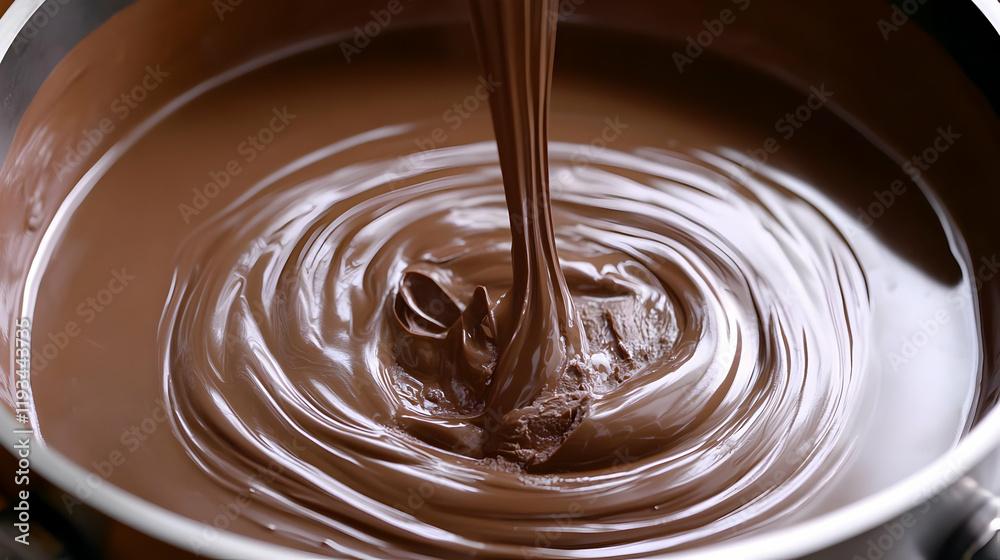 Pouring Melted Chocolate into a Bowl, Creating a Swirling Pattern Pouring Melted Chocolate into a Bowl, Creating a Swirling Pattern