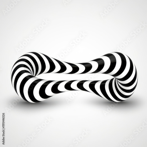 Striking Optical Illusion: A Twisting Black and White Form with Dynamic Stripe Patterns