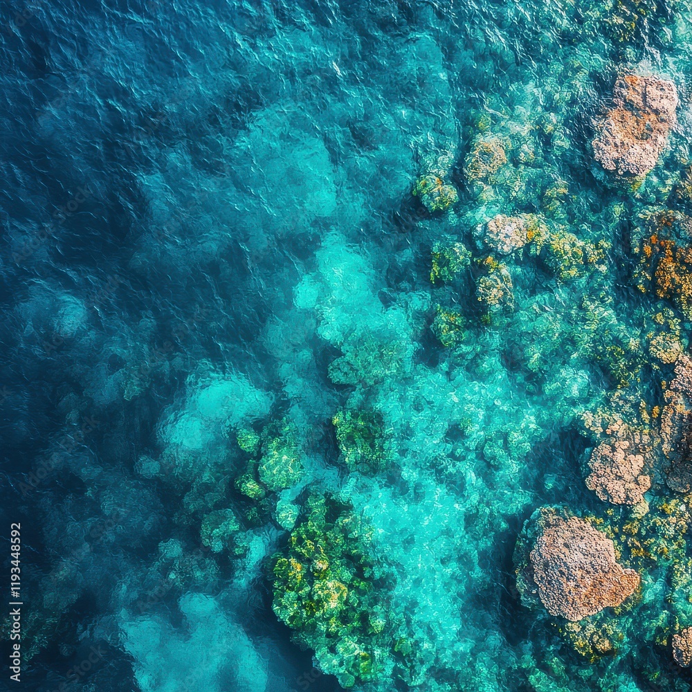 Naklejka premium Aerial View of Vibrant Coral Reef Under Crystal Clear Water