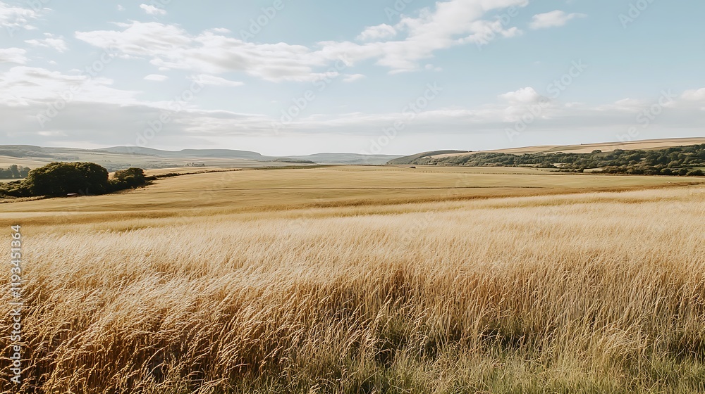 Golden wheat field under a partly cloudy sky, rolling hills in the background. Golden wheat field under a partly cloudy sky, rolling hills in the background.
