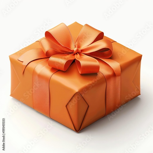 a orange present wrapped in orange ribbon and bow photo