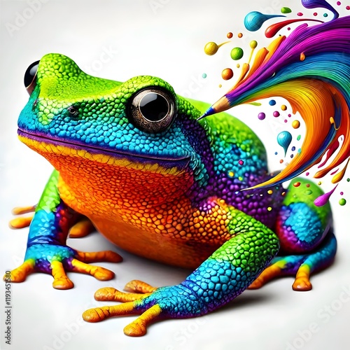 Colorful fantasy frog with paint splash effect photo