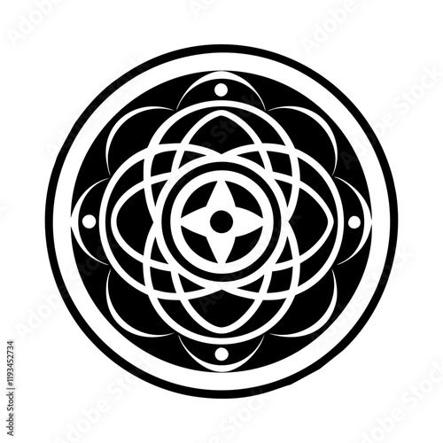 A glyph style icon of orbital pattern