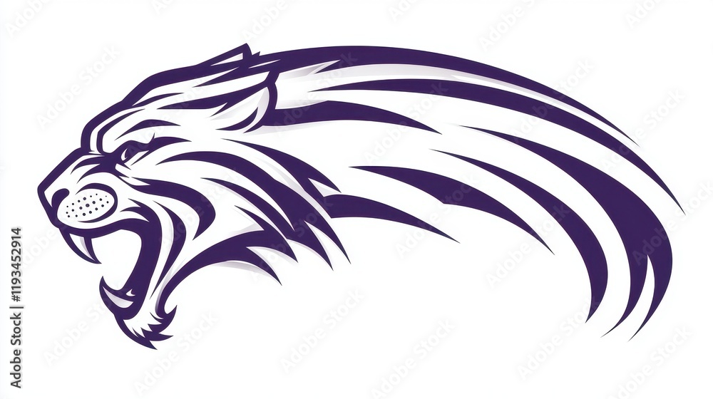 Obraz premium Fierce and Majestic Lion Head in Bold Purple Design