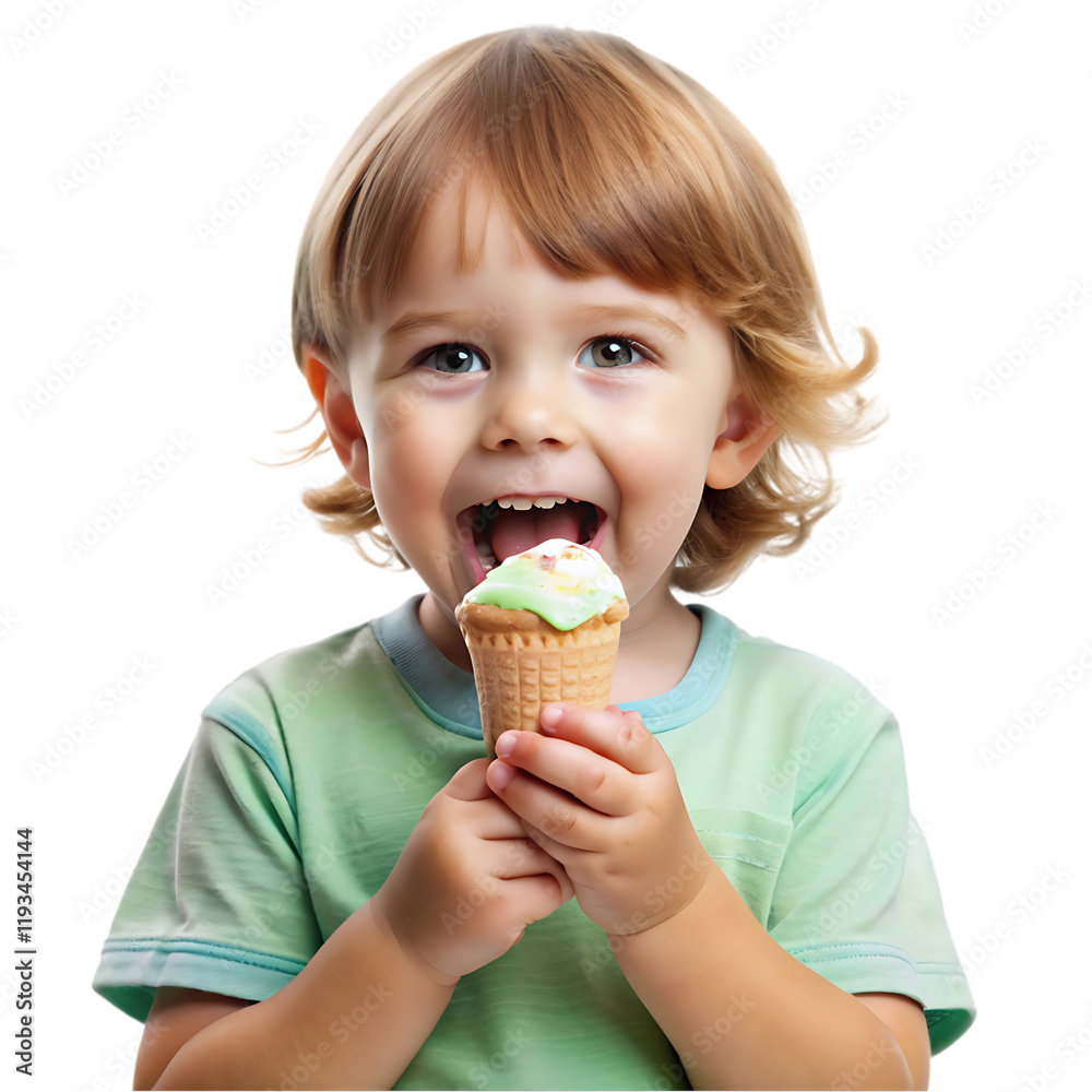 Happy Toddler Eating Delicious Mint Ice Cream Cone kid boy fun baby food cute cold child Happy Toddler Eating Delicious Mint Ice Cream Cone kid boy fun baby food cute cold child