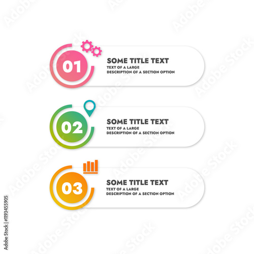 infographic template three plates with information text and parameter icons in different colors