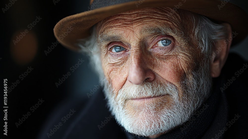 An elderly man with striking blue eyes exhibits an intense gaze, showcasing wisdom and depth An elderly man with striking blue eyes exhibits an intense gaze, showcasing wisdom and depth