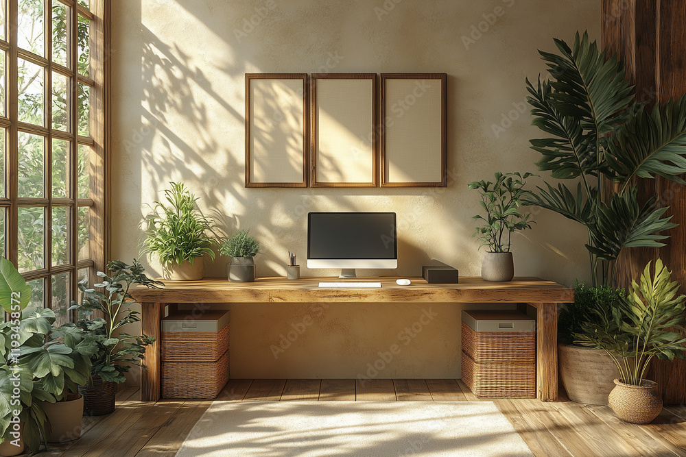 Fototapeta premium Freelancer's digital workspace with a clean design and minimal distractions. Bright lighting, contrast