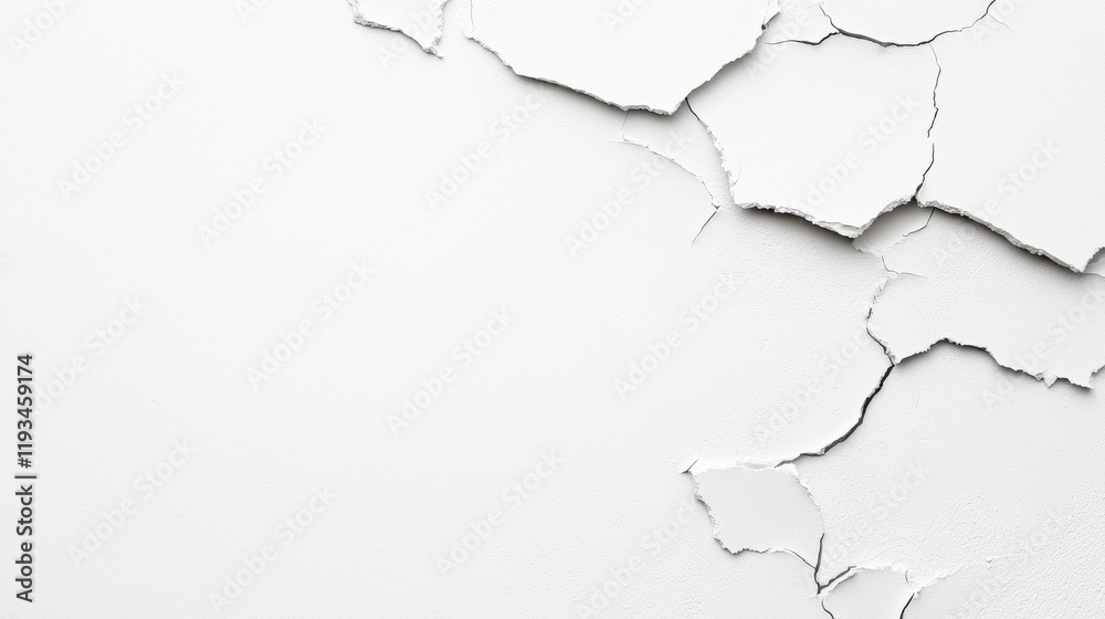 Obraz premium Cracked White Wall Surface with Peeling Paint and Texture