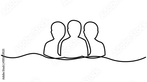 Group of People continuous one-line drawing, Group of young people sitting on the ground together and talking. Friends rest and communicate continuous line art drawing style. 