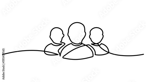 Group of People continuous one-line drawing, Group of young people sitting on the ground together and talking. Friends rest and communicate continuous line art drawing style. 