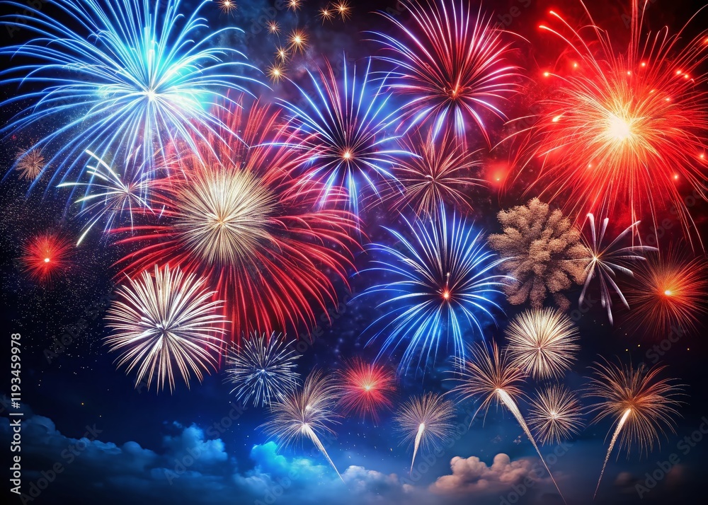 Fototapeta premium Festive Fourth of July Fireworks Background with Space for Text Overlay - Perfect for Patriotic Designs