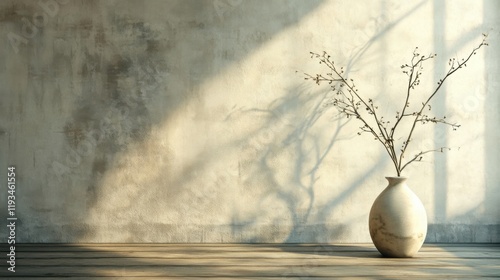a vase with some branches in it on a wooden floor