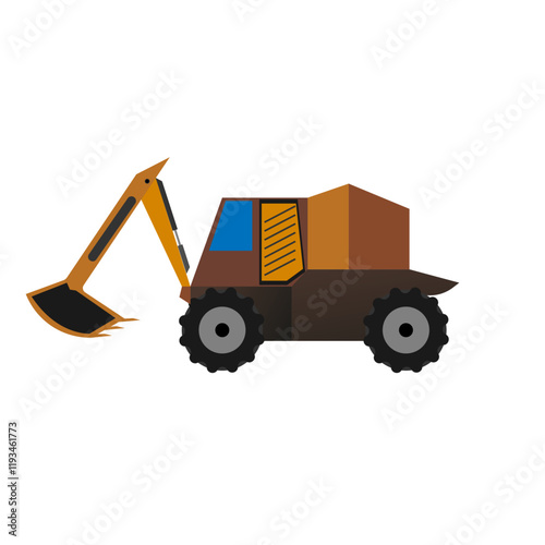 Mini excavator on wheels in cartoon style