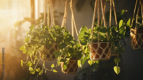 Hanging Plants Basking In Golden Sunlight photo